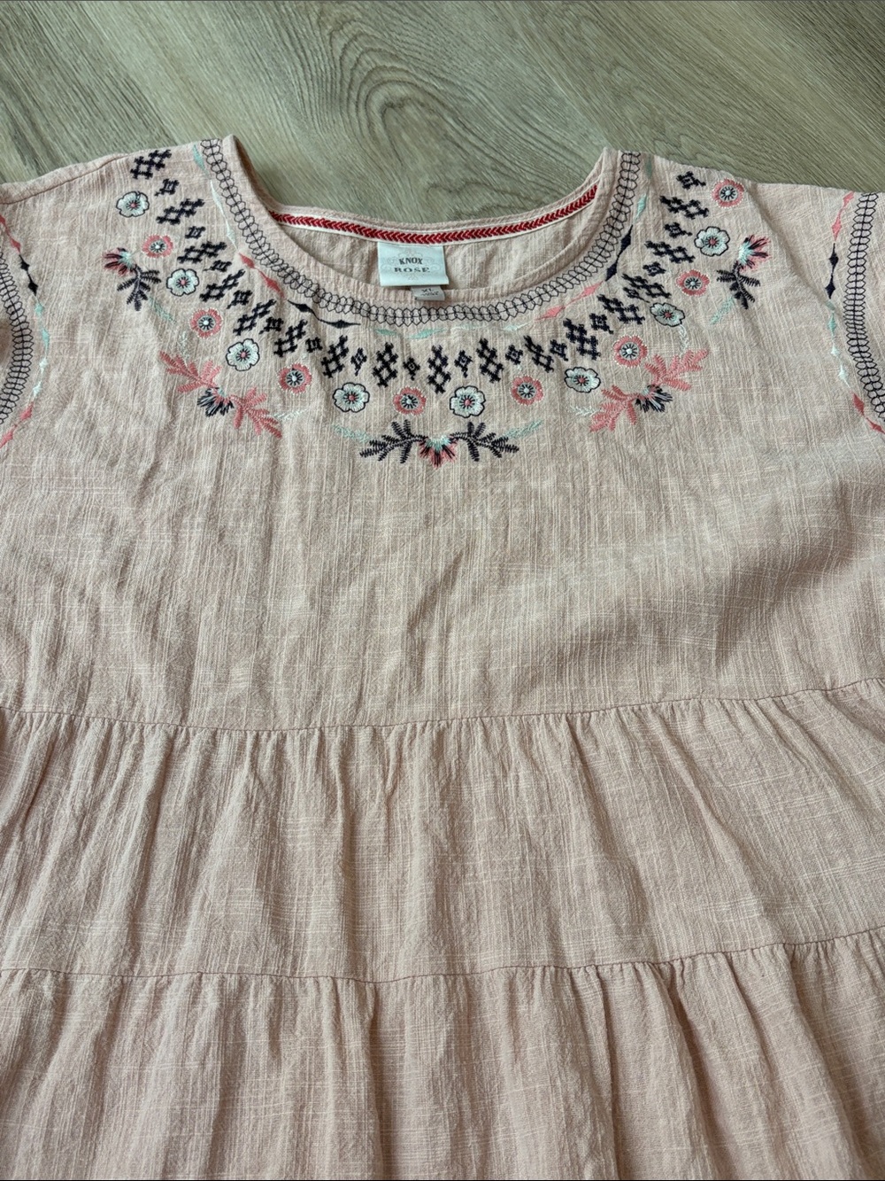 Knox Rose Embroidered Tiered Babydoll Dress Pink XL boho summer festival cotton - Picture 4 of 6
